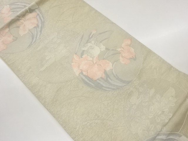 JAPANESE FUKURO OBI FOR SUMMER / WOVEN FLORAL PLANTS